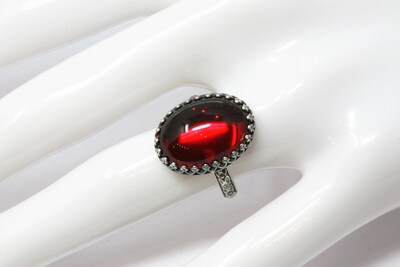 18x13mm Garnet Red Czech Glass 925 Antique Sterling Silver Ring by Salish Sea Inspirations - image2